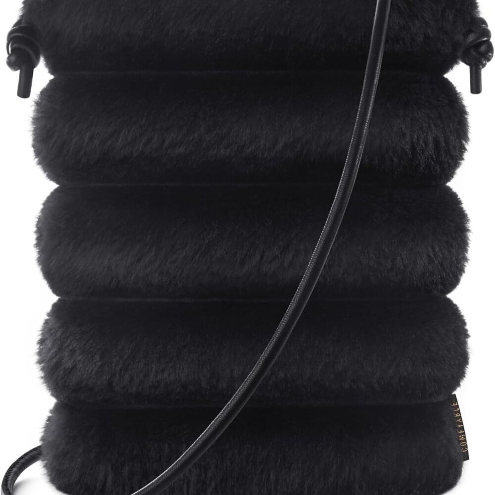 Stylish Black Faux Fur Crossbody Bag – Lightweight Cell Phone Pouch for Women